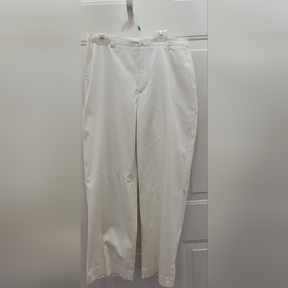 Pre-owned Size 1 (MEDIUM 8-10) Chico's Design White Pants. Side Slit Pockets .